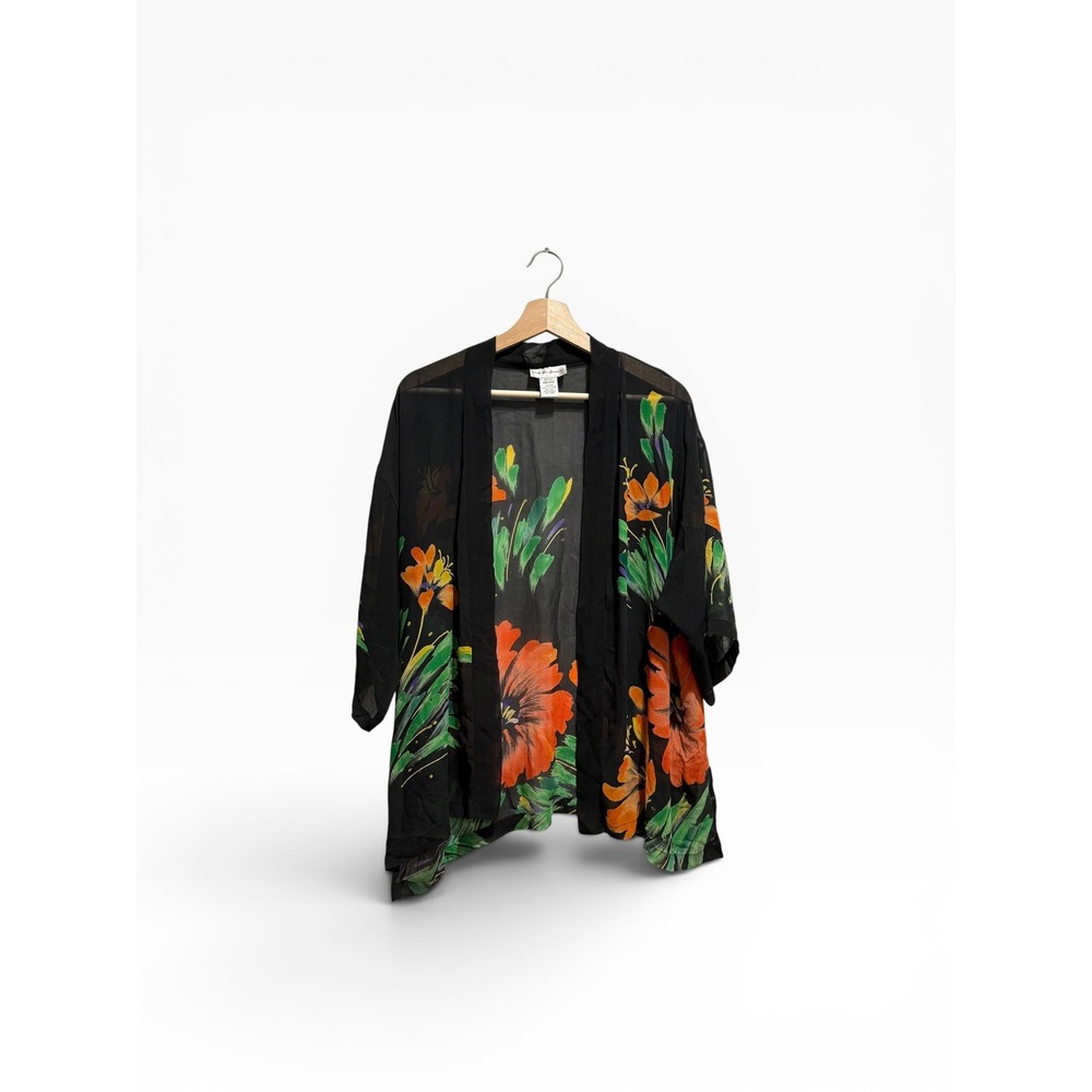 Draper's & Damon's 100% Silk Floral Kimono Wrap Top One Size